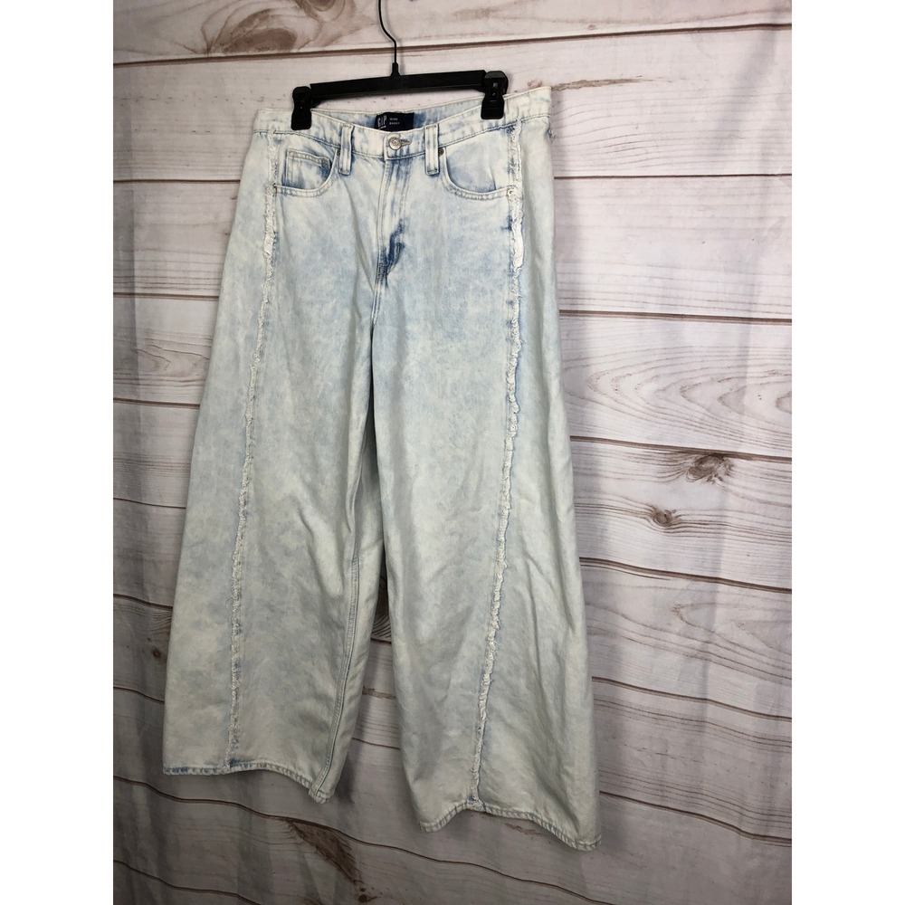 Gap Baggy Light Isla Wash Wide-Leg Ultra Soft Frayed Seam Jeans Size 12 - Picture 4 of 13